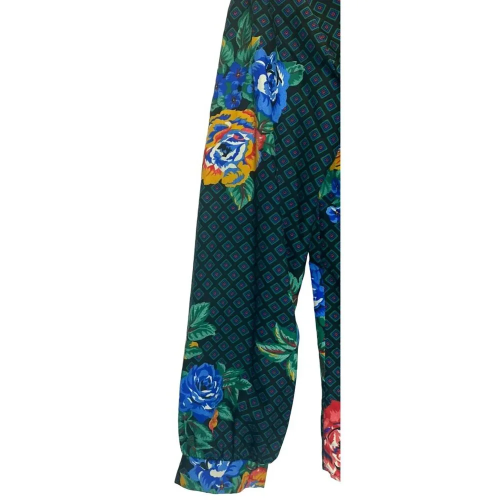 Vintage Clarissa Floral Black Button Up Blouse Shirt Womens Size 8 Secretary 80s - Picture 6 of 9